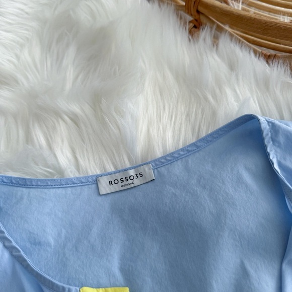 Rosso35 Blue & Yellow Henley Popover Dress Sleeveless Split Neck - Picture 8 of 12